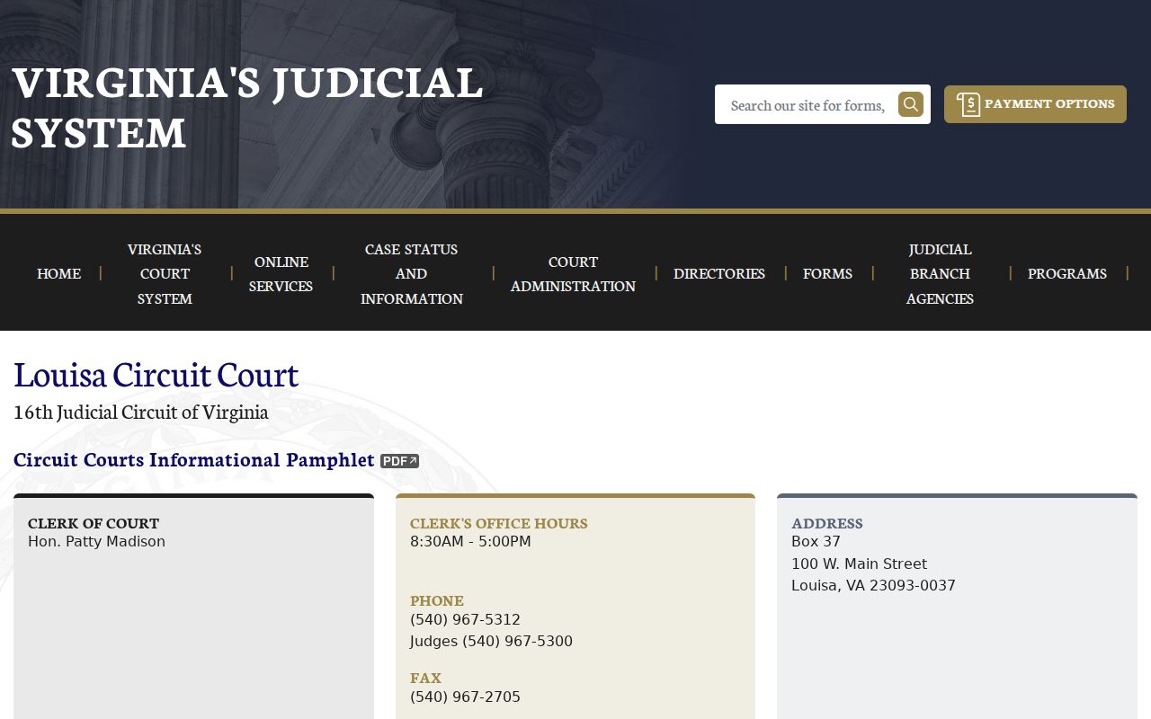 Louisa County criminal court case information for Circuit Court