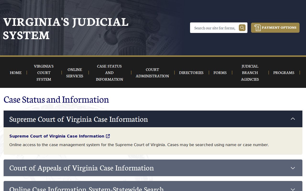 Louisa County court case search choices in Virginia