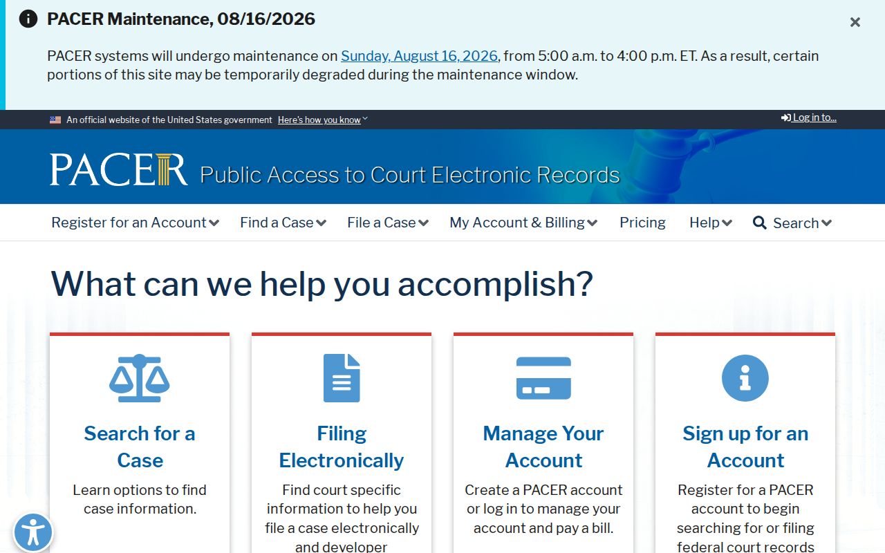 Federal court case portal for matters outside Louisa County courts