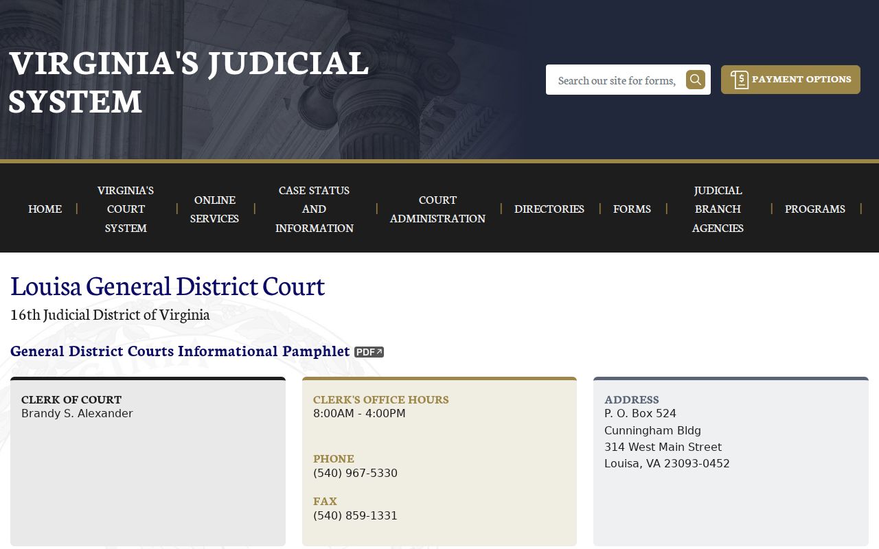 Louisa County criminal court schedule and case contact details