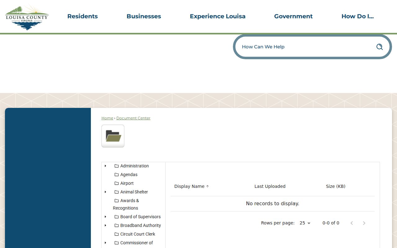 Louisa County public Document Center search page