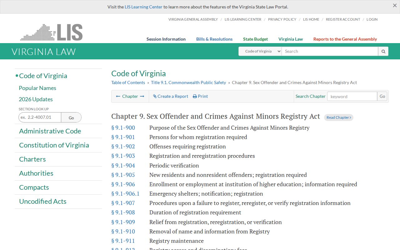 Virginia law governing Louisa County sex offender registry records